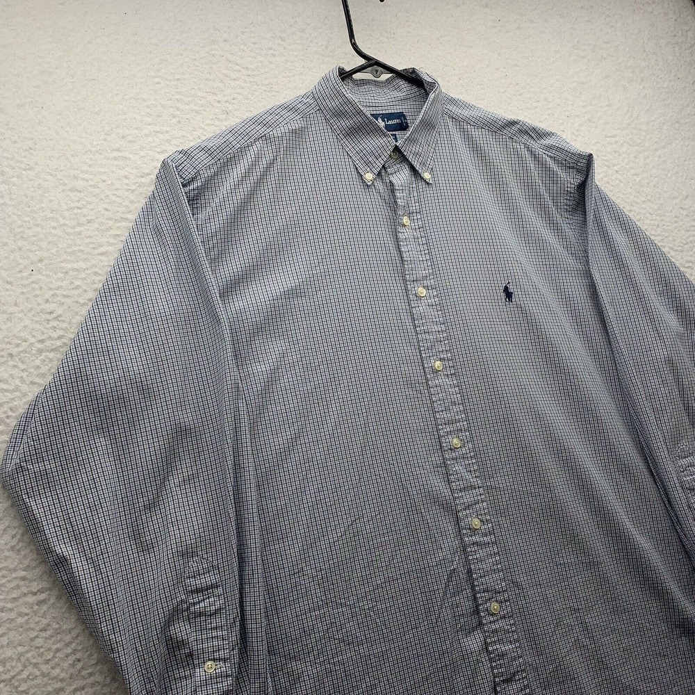 VTG Ralph Lauren Yarmouth Dress Shirt Mens 17 34/35‎ Plaid Tattersall Check Blue - Picture 4 of 11
